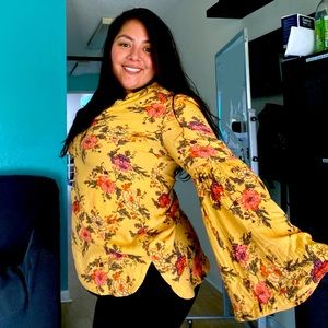 Free People Easy Girl Floral Bell Sleeve Tunic